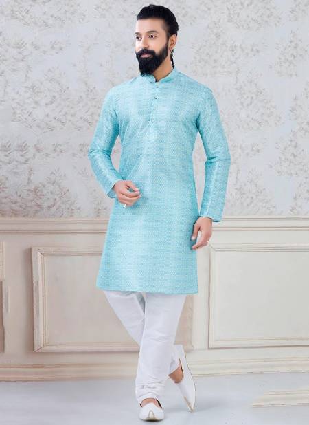 Sky Blue Fancy Festive Wear Designer Latest Kurta Pajama Mens Collection Ks 1112